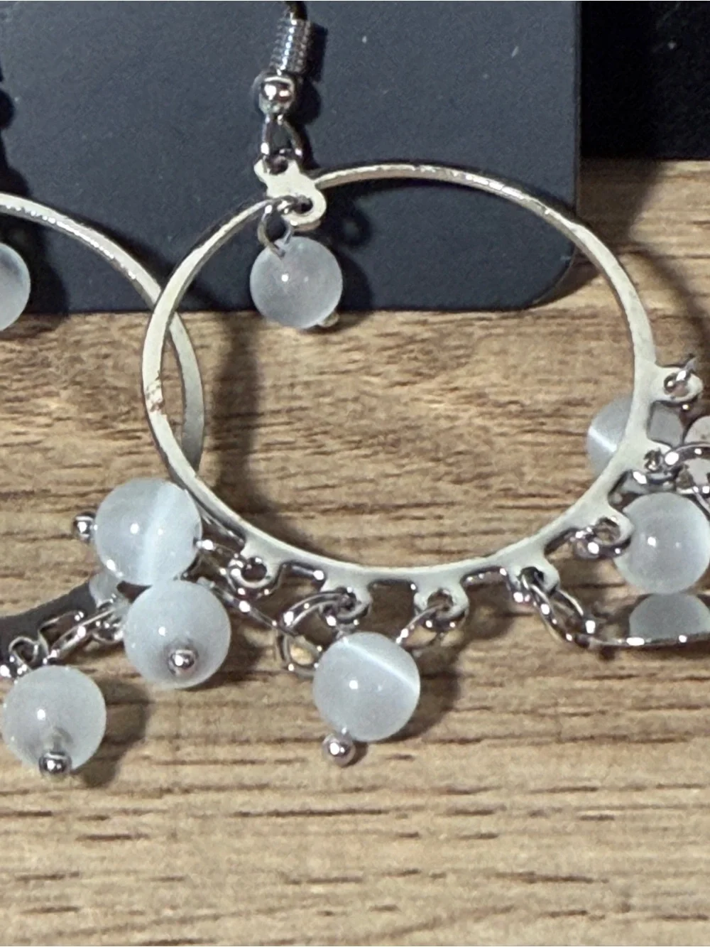 paparazzi Silver Hoop Earrings with Frosted White Beads & Disc Charms